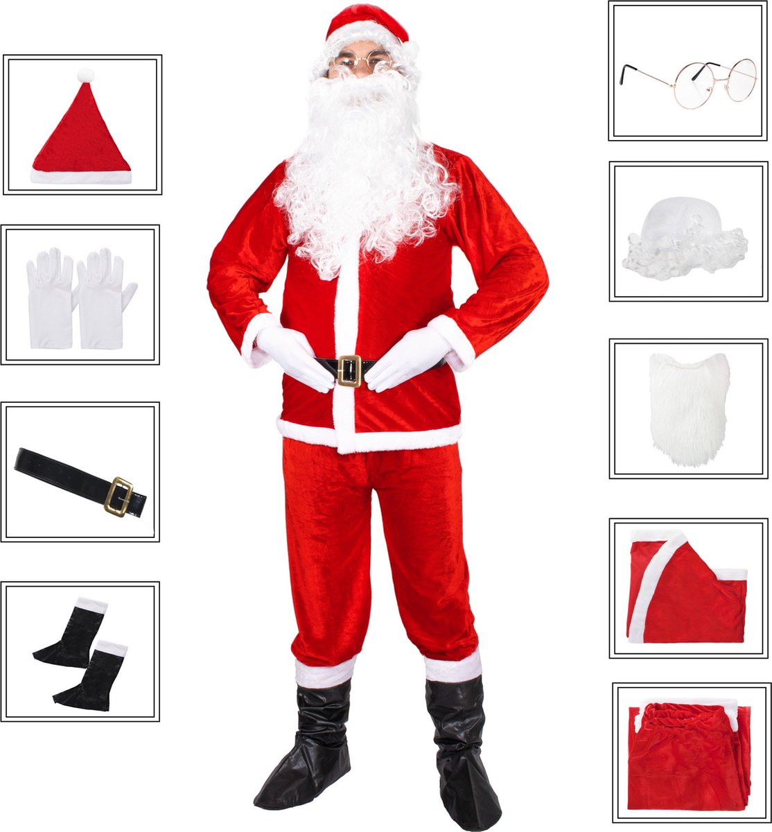 Kerstman kostuum | Kerstman pak | Verkleedkleding | 10-delig | Rood